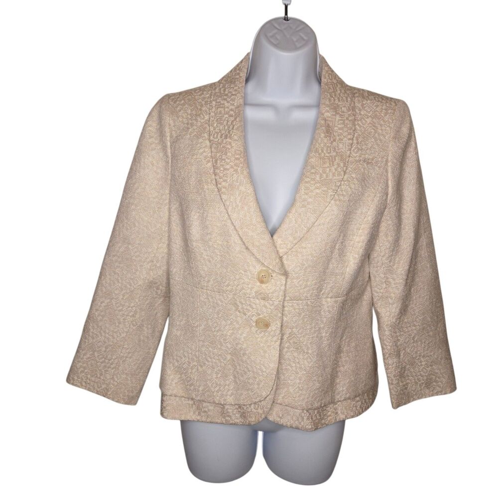 Classiques Entier Beige Neutral Textured Tweed Knit Blazer Jacket Women's M